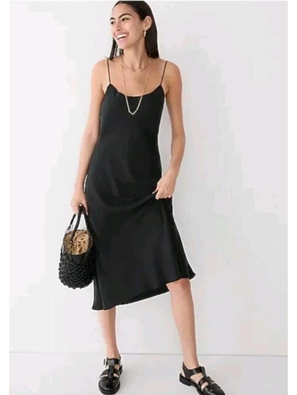 NWOT J Crew Gwyneth Slip Dress Black Sz 10 Adjustable Strap Charmeuse Linen